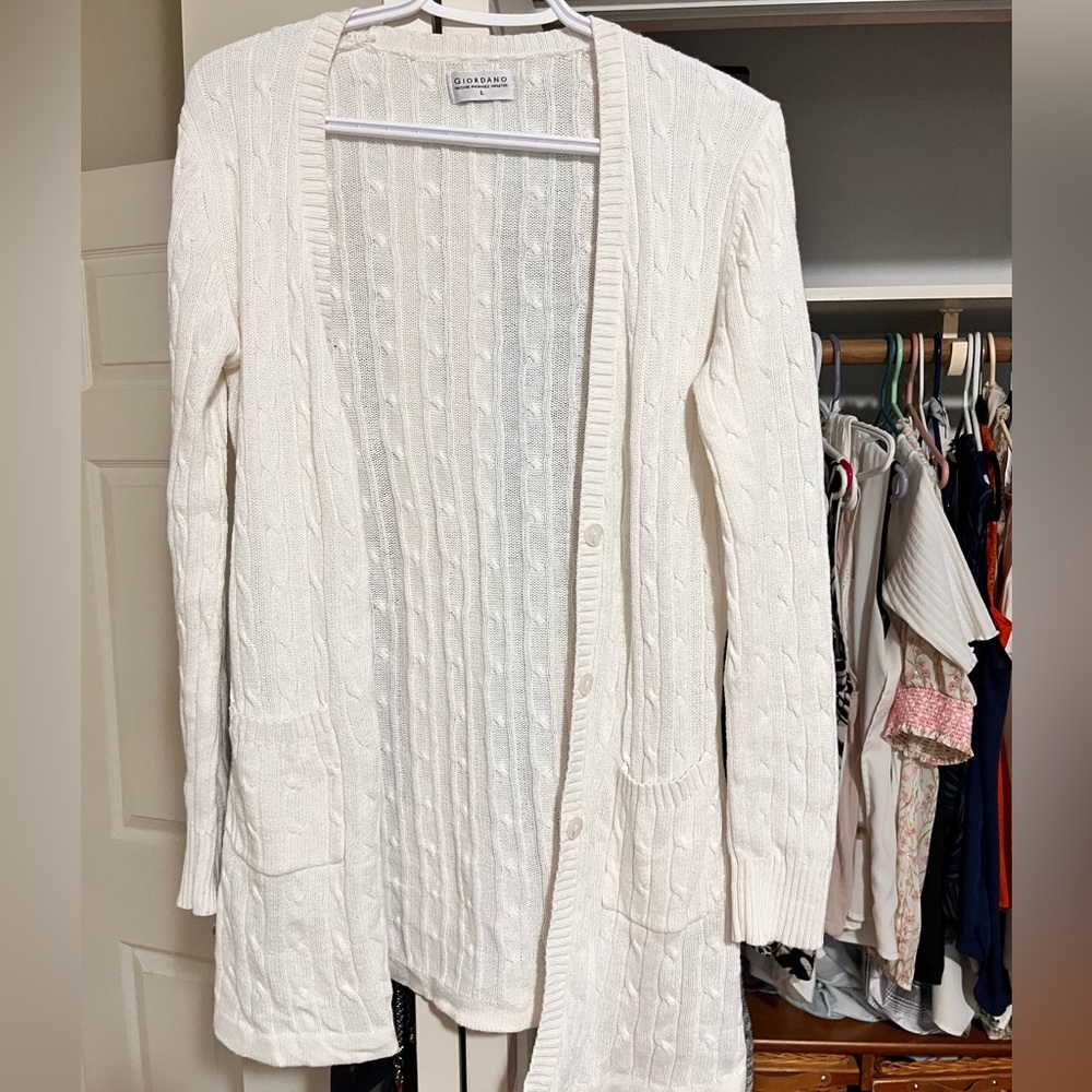 Women's White Cable Knit Cardigan